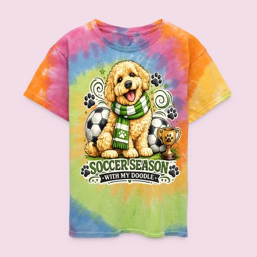 Soccer Season With My Doodle Goldendoodle Dog - Kid's Tie Dye T-Shirt