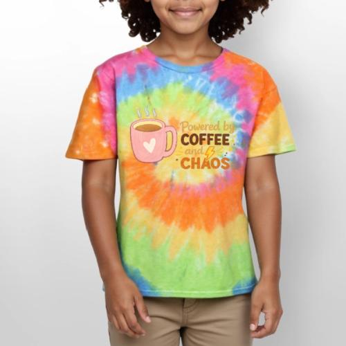 Powered by Coffee and Chaos - Kid's Tie Dye T-Shirt