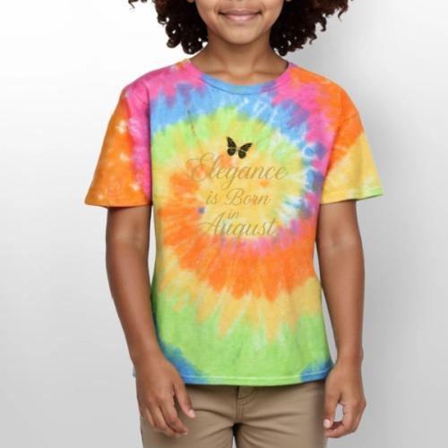 Elegance Is Born in August | Gold Butterfly - Kid's Tie Dye T-Shirt