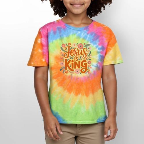 Jesus Is King – Floral Christian Typography Design - Kid's Tie Dye T-Shirt