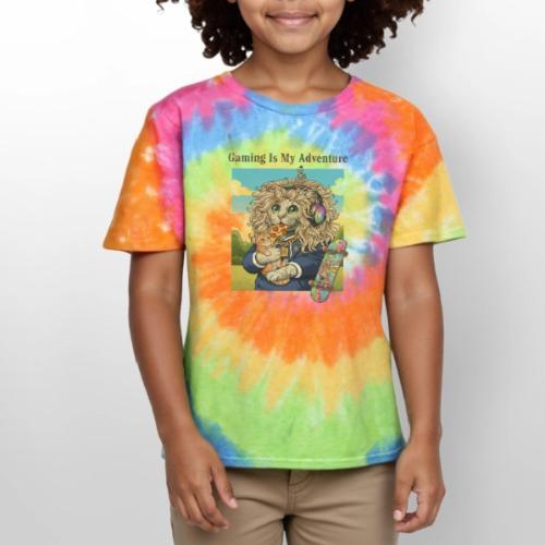 Gaming Cat Adventure: Pizza & Skates - Kid's Tie Dye T-Shirt