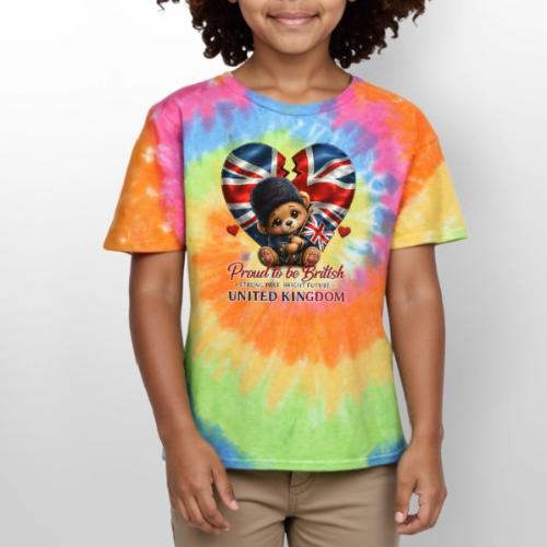 Proud to Be British Teddy Bear UK Patriot Gift - Kid's Tie Dye T-Shirt