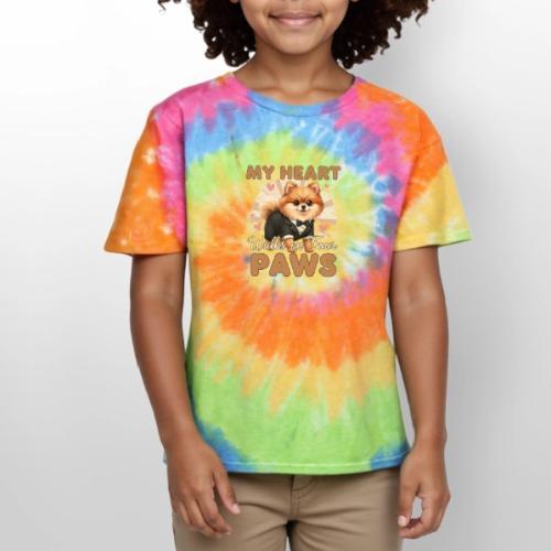 My Heart Walks on Four Paws – Pomeranian tee - Kid's Tie Dye T-Shirt