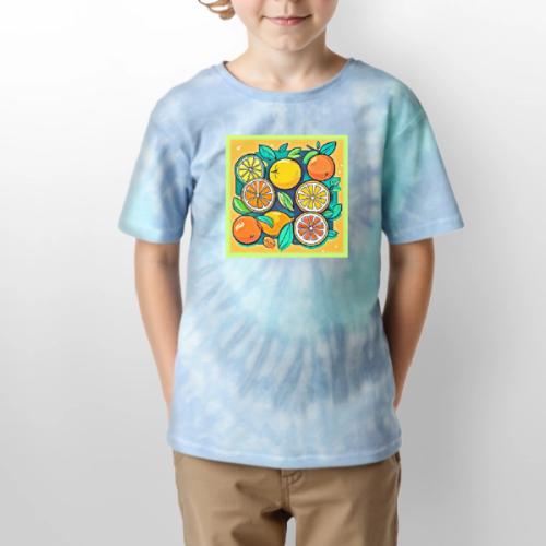 Citrus Fruit Art Design - Kid's Tie Dye T-Shirt