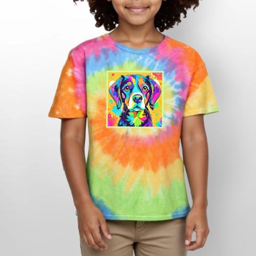 Rainbow Dog Portrait Design - Kid's Tie Dye T-Shirt