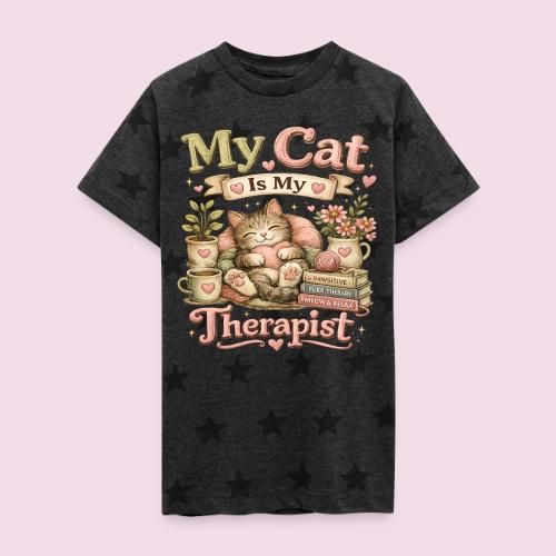 Flux Faux Embroidery My Cat Is My Therapist Design - Kid's 5 Star Print T-Shirt