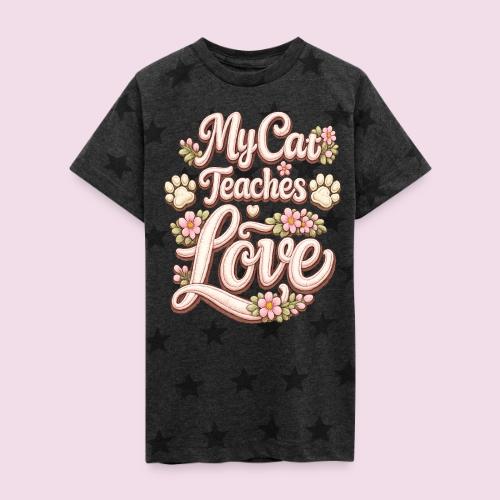 My Cat Teaches Love Faux Embroidery Style - Kid's 5 Star Print T-Shirt
