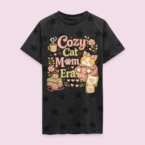 Cozy Cat Mom Era Faux Stitched Design - Kid's 5 Star Print T-Shirt