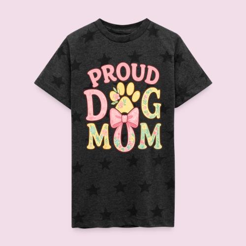 Proud Dog Mom Floral Paw Bow - Kid's 5 Star Print T-Shirt