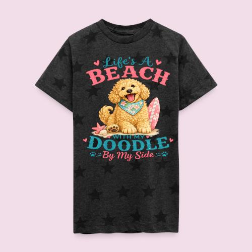 Life's A Beach With My Doodle By My Side - Kid's 5 Star Print T-Shirt