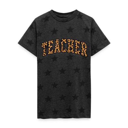 Leopard Print Teacher Typography - Kid's 5 Star Print T-Shirt