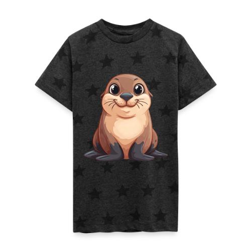 Smiling Cartoon Brown Sea Lion - Kid's 5 Star Print T-Shirt