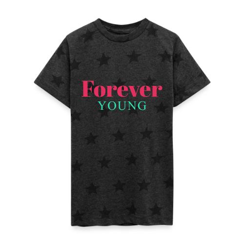 Forever Young Typography Design - Kid's 5 Star Print T-Shirt