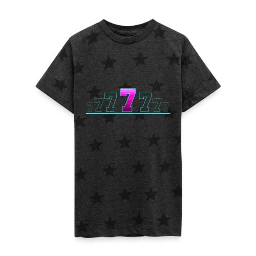 Number 7 in Magenta: Varsity Font - Kid's 5 Star Print T-Shirt