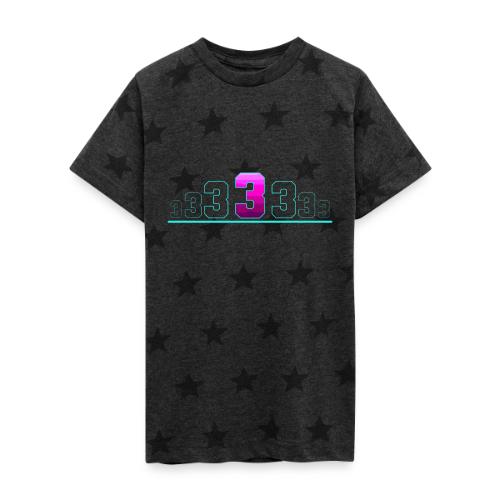 Number 3 in Magenta: Varsity Font - Kid's 5 Star Print T-Shirt