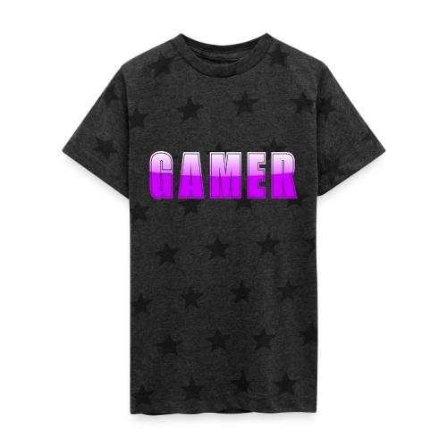 Gamer Purple Glossy Collegiate Design - Kid's 5 Star Print T-Shirt