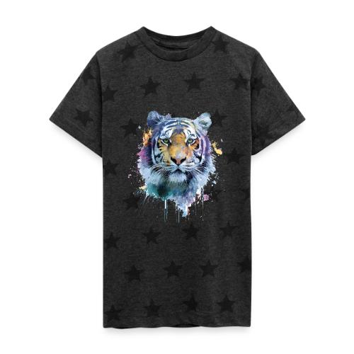 Splash-Art Tiger Face - Kid's 5 Star Print T-Shirt