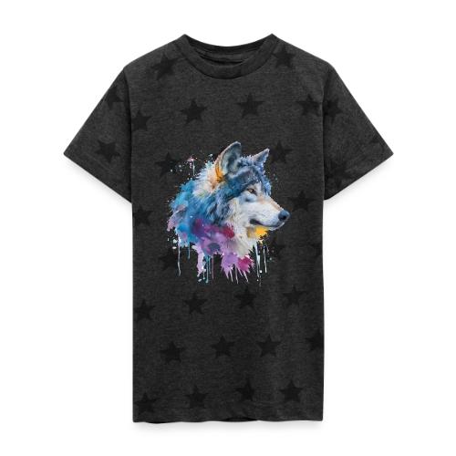Splash-Art Wolf Head - Kid's 5 Star Print T-Shirt