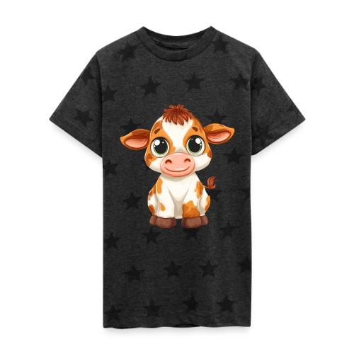 Cute Cartoon Baby Calf with Bright Innocent Eyes - Kid's 5 Star Print T-Shirt