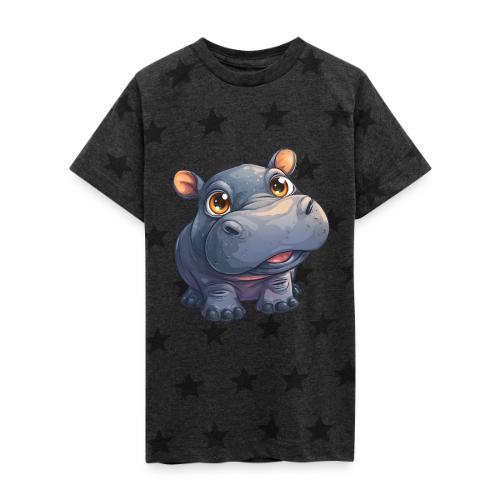 Cute Cartoon Baby Hippo with Big Innocent Eyes - Kid's 5 Star Print T-Shirt
