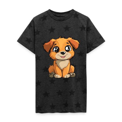 Cute Sitting Puppy Cartoon with Big Eyes - Kid's 5 Star Print T-Shirt