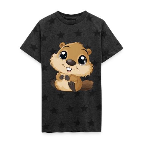 Adorable Cartoon Baby Beaver with Big Eyes - Kid's 5 Star Print T-Shirt