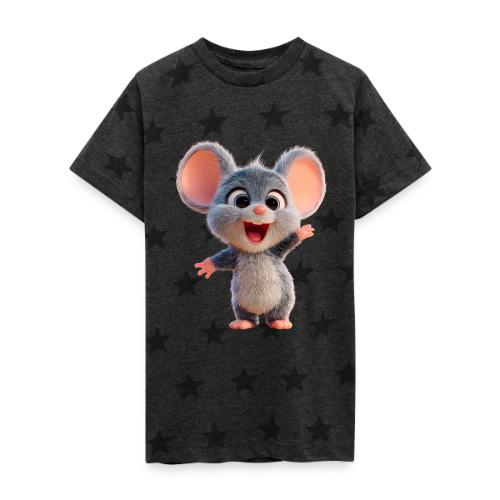 Joyful Cartoon Baby Mouse Arms Up - Kid's 5 Star Print T-Shirt
