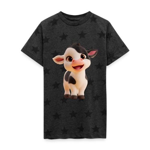 Joyful Cartoon Baby Cow Standing - Kid's 5 Star Print T-Shirt