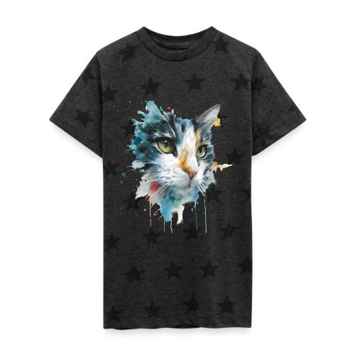 Watercolor cat face - Kid's 5 Star Print T-Shirt