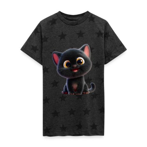 Adorable 3D Black Kitten with Big Eyes - Kid's 5 Star Print T-Shirt