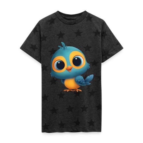 Joyful Cartoon Bird Standing in Yellow and Blue - Kid's 5 Star Print T-Shirt