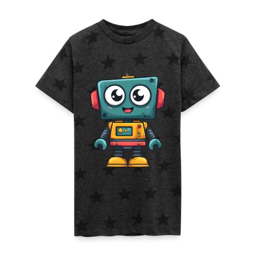 Cute Cartoon Robot Standing with a Smile - Kid's 5 Star Print T-Shirt