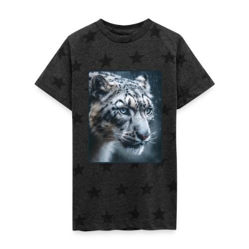Snow Leopard Blue Eyes Design - Kid's 5 Star Print T-Shirt