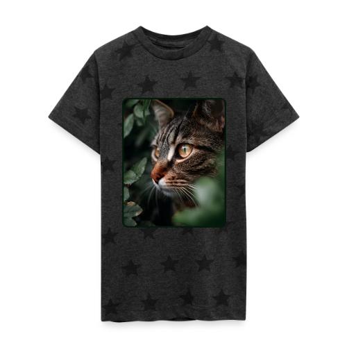 Tabby Cat Jungle Eyes Design - Kid's 5 Star Print T-Shirt