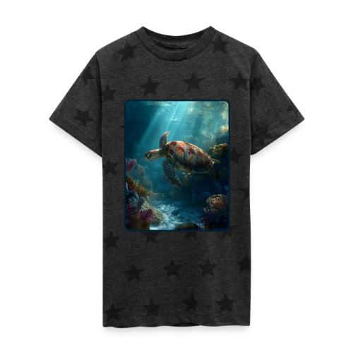 Sea Turtle Coral Reef Design - Kid's 5 Star Print T-Shirt