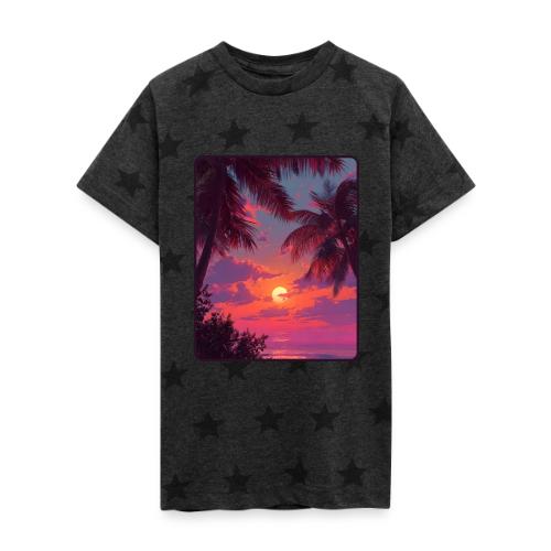 Tropical Sunset Palm Silhouette Design - Kid's 5 Star Print T-Shirt