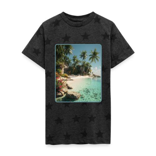 Serene Tropical Beach Floral Design - Kid's 5 Star Print T-Shirt