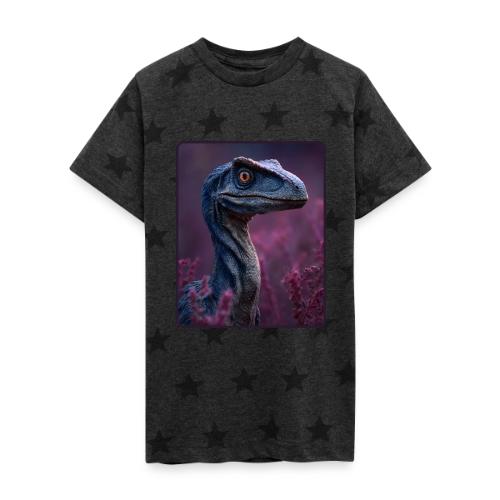 Blue Velociraptor Portrait Design - Kid's 5 Star Print T-Shirt