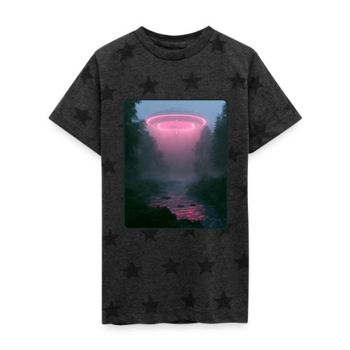 Neon UFO Forest River Design - Kid's 5 Star Print T-Shirt