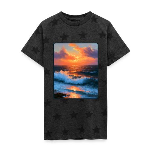 Sunset Storm Waves Oil Painting - Kid's 5 Star Print T-Shirt