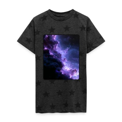 Purple Nebula Space Design - Kid's 5 Star Print T-Shirt