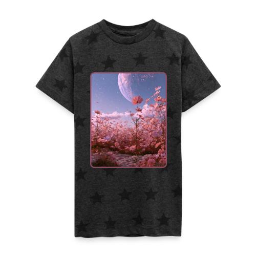 Cosmic Moon & Cosmos Flowers Art - Kid's 5 Star Print T-Shirt