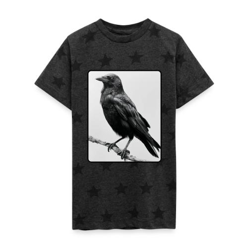 Raven Black and White Art Design - Kid's 5 Star Print T-Shirt