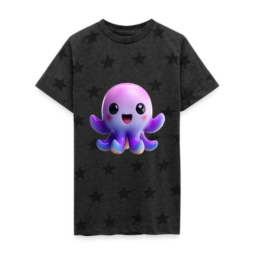 Joyful Cartoon Purple Baby Octopus with Big Smile - Kid's 5 Star Print T-Shirt