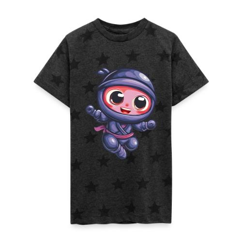 Joyful Cartoon Baby Ninja Jumping in Action - Kid's 5 Star Print T-Shirt