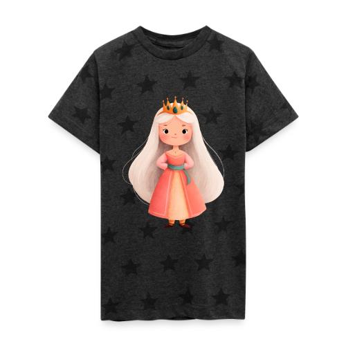 Cute Cartoon Little Princess with Long Hair - Kid's 5 Star Print T-Shirt