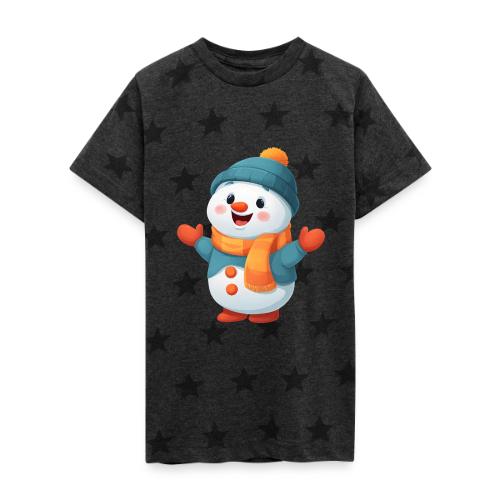 Joyful Cartoon Snowman with Winter Outfit - Kid's 5 Star Print T-Shirt