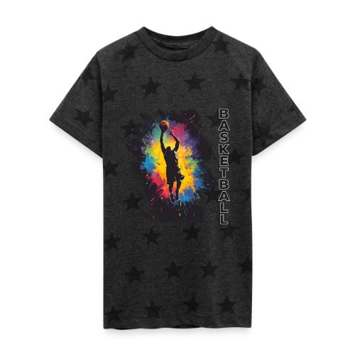 High Energy Basketball Paint Splatter Art - Kid's 5 Star Print T-Shirt