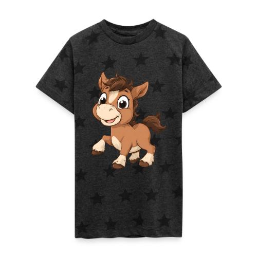 Playful Cartoon Baby Pony Full of Joy - Kid's 5 Star Print T-Shirt