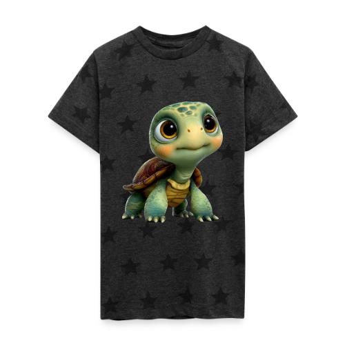 Adorable Cartoon Baby Turtle with Big Eyes - Kid's 5 Star Print T-Shirt